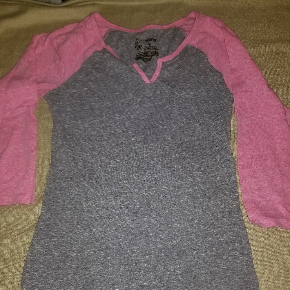 Gray & Pink Baseball Tee | Girls Size M (7-9)